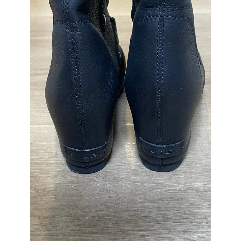 Sorel Joan of Arctic Wedge Black Leather Shearling Winter Snow Boots Women's 8.5